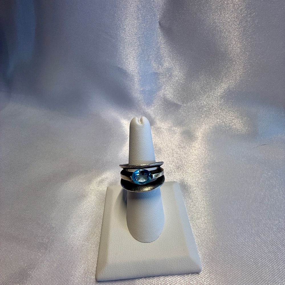 Bora Silver and Blue Topaz Inlay Ring